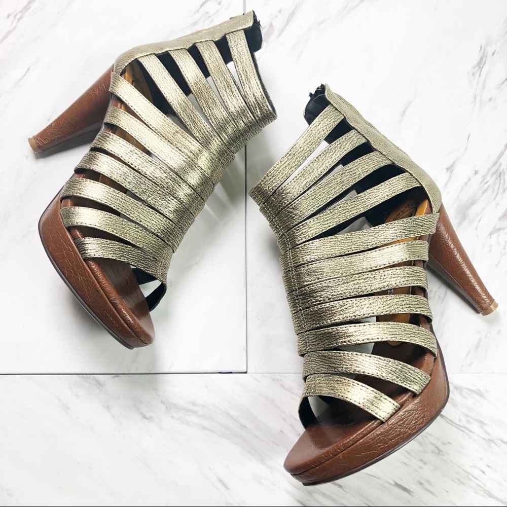 Jeffrey Campbell Gold and Brown Heels
